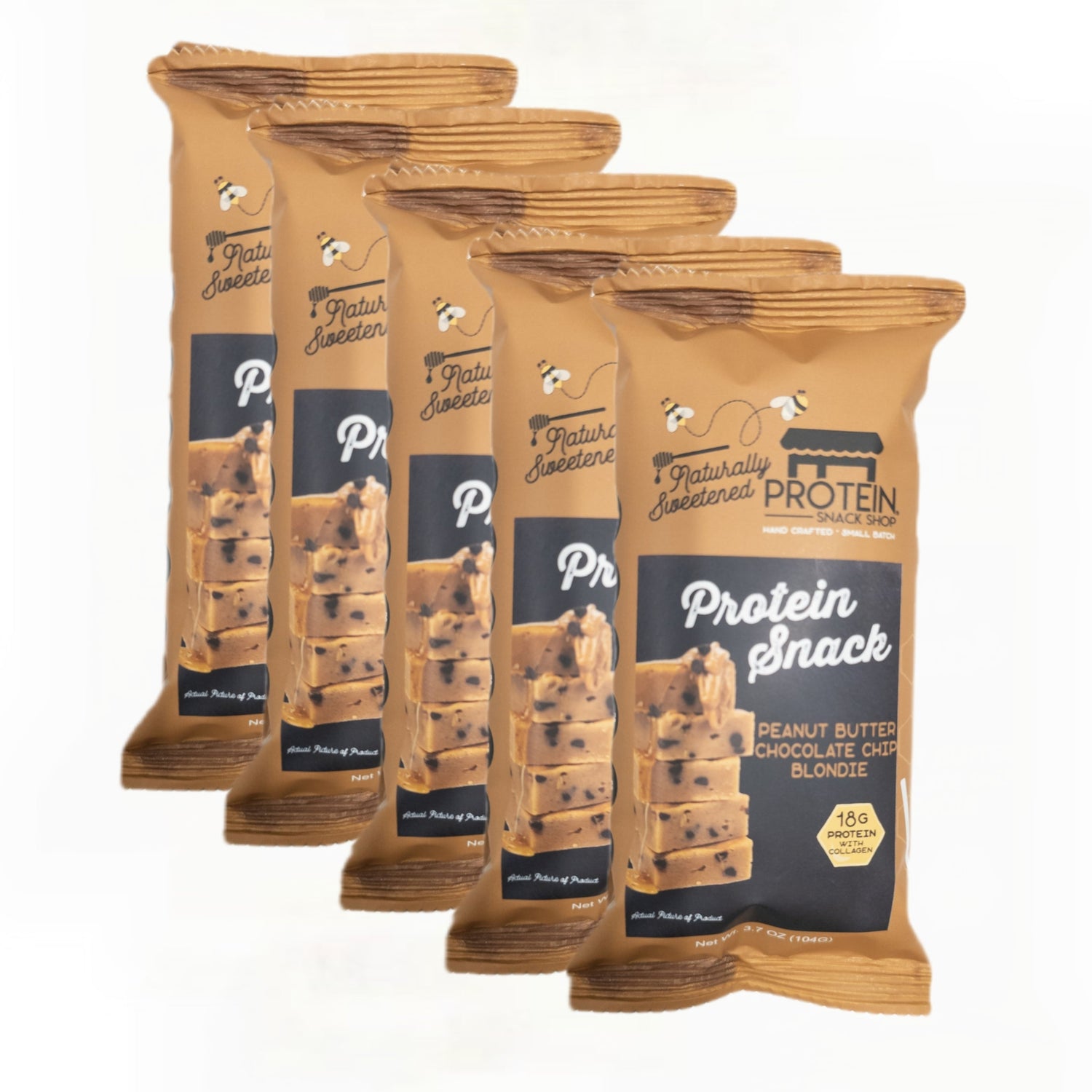 Gourmet Honey Sweetened Peanut Butter Chocolate Chip Blondie Protein Snack 5-Count